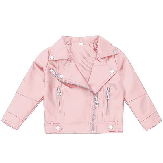Krdevn Girls PU Leather Motorcycle Jacket Children's Outerwear Slim Coat,Size:9-10 Years