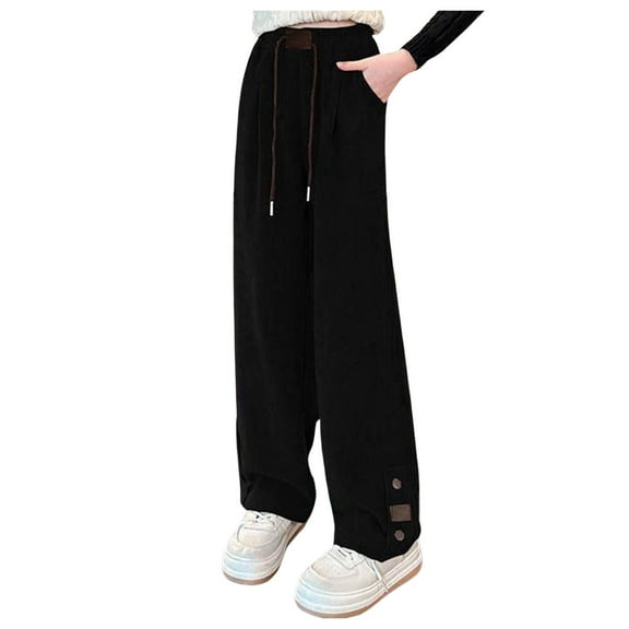 Krdevn Girls Pants Loose Corduroy Casual Solid Color Warm Sweatpants for Kids,12-13 Years