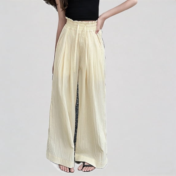 Krdevn Girls Pants Summer Lightweight Ice Silk Wide Leg Pants Casual Loose Fit Breathable Proof Flowy Trousers for Everyday Wear,7-8 Years