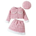 thumbnail image 1 of Krdevn Girls Plaid Two Piece Outfit with Matching Hat Classic Fall Winter Coat and Skirt Set Elegant Style,5-6 Years, 1 of 9