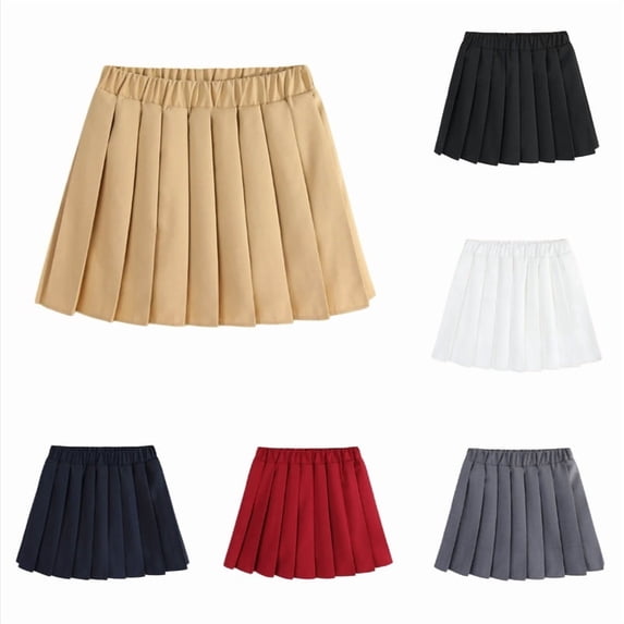 Krdevn Girls Pleated Skirt, Kids Casual Mini Skirt, High Waist School Uniform Skirt with Safety Shorts,Khaki