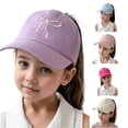 thumbnail image 1 of Krdevn Girls Ponytail Baseball Cap Bow Embroidery Adjustable Back Strap Lightweight Breathable Summer UV Sun Visor Hat for Toddler Kids Girls Outdoor Sports Daily Casual Wear, 1 of 3