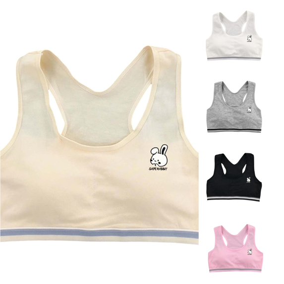 Krdevn Girls Racerback Training Bra, Removable Pads Wireless Bralette, Soft Breathable Puberty Undergarment for Girls,Beige