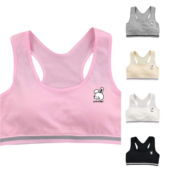 Krdevn Girls Racerback Training Bra, Removable Pads Wireless Bralette, Soft Breathable Puberty Undergarment for Girls,Pink