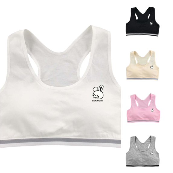 Krdevn Girls Racerback Training Bra, Removable Pads Wireless Bralette, Soft Breathable Puberty Undergarment for Girls,White