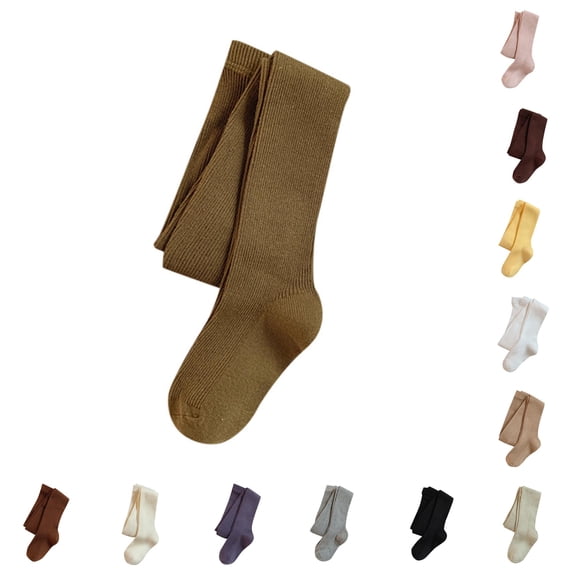 Krdevn Girls Ribbed Knit Footed Tights Soft Cotton Stretchy Elastic Waist Breathable Solid Stockings for School Uniform Daily Dress Matching Casual Outfits