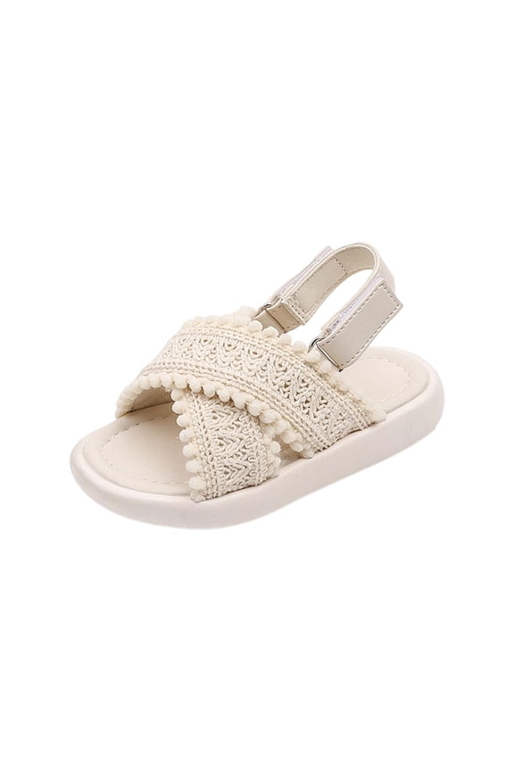 Girls Sandals - Crochet Pom-Pom Crisscross Strap Lightweight Breathable Footwear for Summer Open-Toe Casual Everyday Wear,28