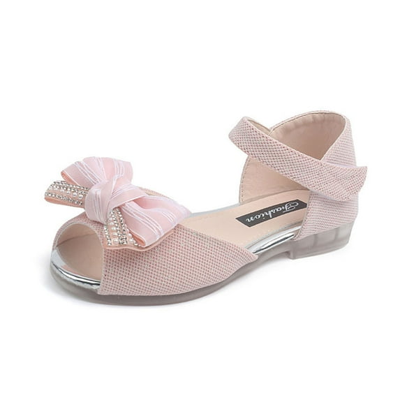 Krdevn Girls Sandals - Mesh Bow Rhinestone Adjustable Strap Flat Sole Footwear All Season Outdoor Play Adorable Comfortable Ideal Any Occasion,6-7 Years