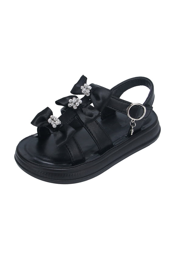 Girls Sandals - Satin Bow Rhinestone Platform Sole Comfortable Lightweight Footwear for Spring Summer Daily Active Play Dress Pairing,10