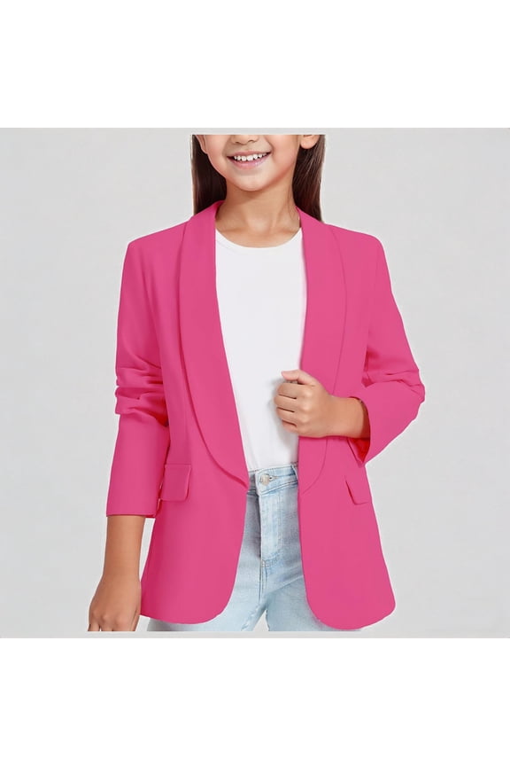 Girls' Shawl Collar Blazer Open Front Formal Suit Jacket with Pockets,9-10 Years