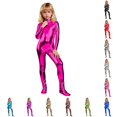 thumbnail image 1 of Krdevn Girls Shiny Romper, Metallic Neck Unitard Long Sleeve Zipper Footed One Piece Bodysuit,Hot Pink, 1 of 5
