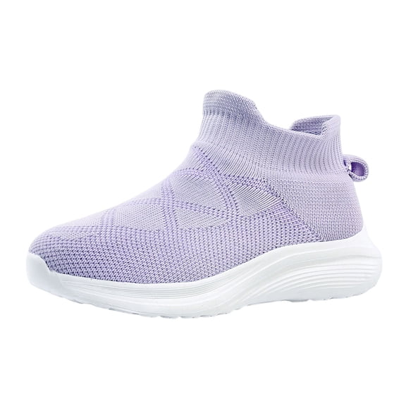 Krdevn Girls Boys Solid Color Knitted Mesh Sneakers - Lightweight Breathable Elastic Band Running Shoes for Comfortable Casual Sports & Daily Wear,7-8 Years
