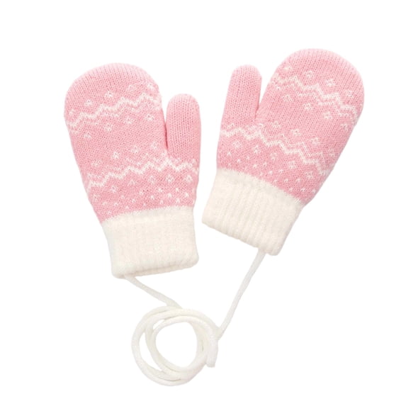 Krdevn Girls Snowflake Knit Mittens Anti Lost String Toddler Winter Thermal Mittens Size:2-6 Years