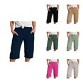 thumbnail image 1 of Krdevn Girls Solid Color Capri Pants, High Waist Drawstring Casual Trousers with Pockets,Navy, 1 of 5