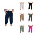 thumbnail image 1 of Krdevn Girls Solid Color Casual Pants, High Waist Drawstring Joggers with Pockets, Kids Elastic Waist Tapered Trousers,Navy, 1 of 5