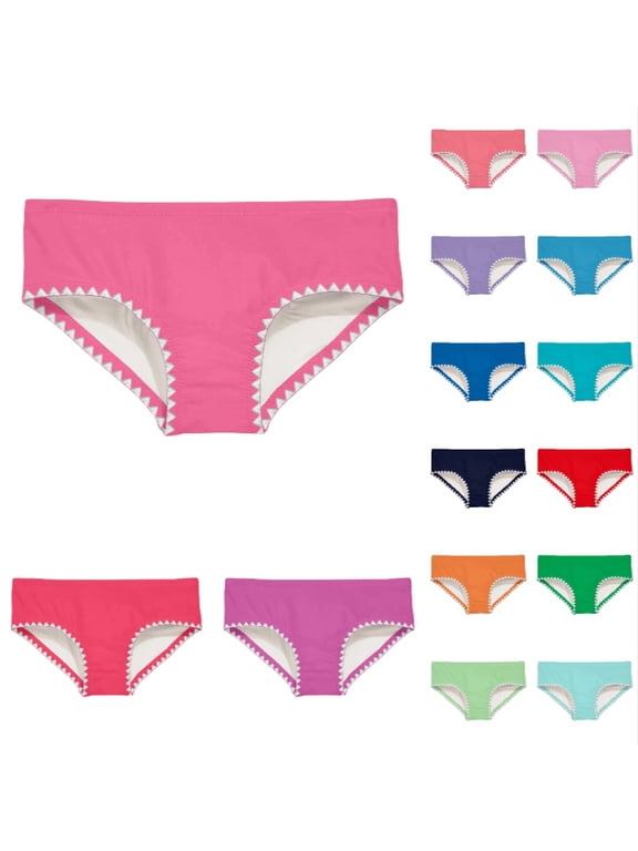 Krdevn Girls Solid Color Triangle Stitched Swim Briefs Kids Bikini Bottoms Color:Pink1,Size:2-3 Years