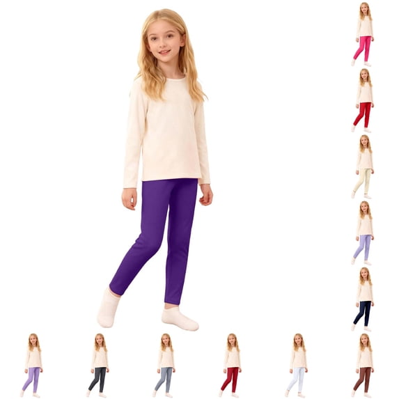 Krdevn Girls Solid High Waist Full Length Stretch Knit Leggings Casual Bottoms 4-5 Years,Dark Purple