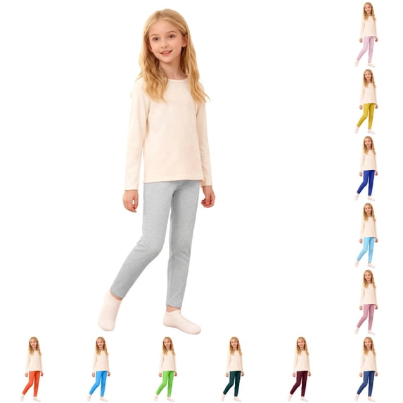 Krdevn Girls Solid High Waist Full Length Stretch Leggings Soft Knit Casual Bottoms 13-14 Years,Light Gray