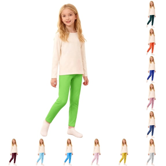 Krdevn Girls Solid High Waist Full Length Stretch Leggings Soft Knit Casual Bottoms 15-16 Years,Green