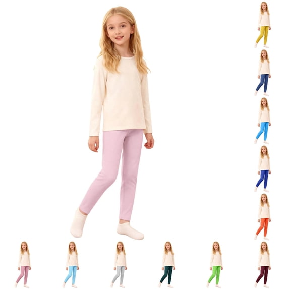 Krdevn Girls Solid High Waist Full Length Stretch Leggings Soft Knit Casual Bottoms 3-4 Years,Light Pink