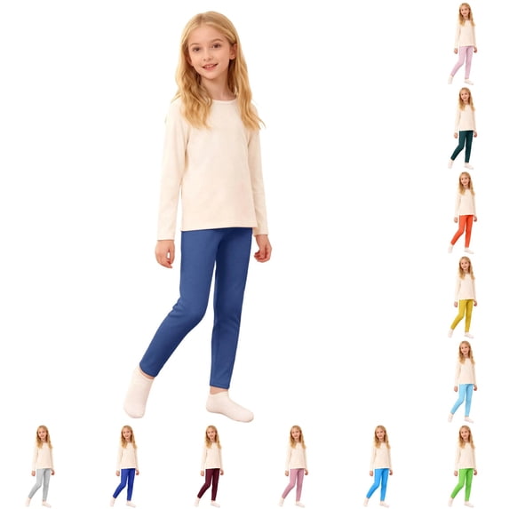 Krdevn Girls Solid High Waist Full Length Stretch Leggings Soft Knit Casual Bottoms 3-4 Years,Navy