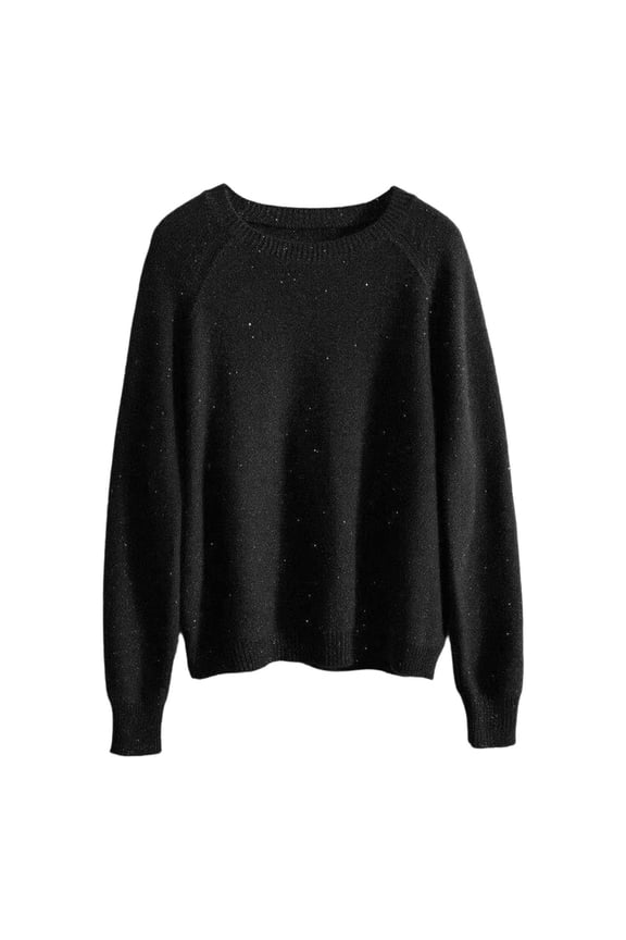 Girls Solid Raglan Knit Sweater Crew Neck Sparkle Speckled Soft Warm Fall Winter Layering Pullover Tops Black,11-12 Years