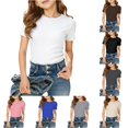 thumbnail image 1 of Krdevn Girls Solid Ribbed Short Sleeve T Shirt Raglan Crew Neck Slim Fitted Casual Basic Tee Daily Wear Top 9-10 Years,White, 1 of 4