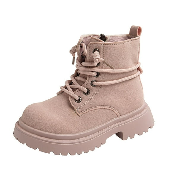 Krdevn Girls Suede Ankle Boots, Side Zipper Lace Up Design Booties, Comfortable Sole Casual Footwear for Autumn Winter,Size:3.5-4 Years