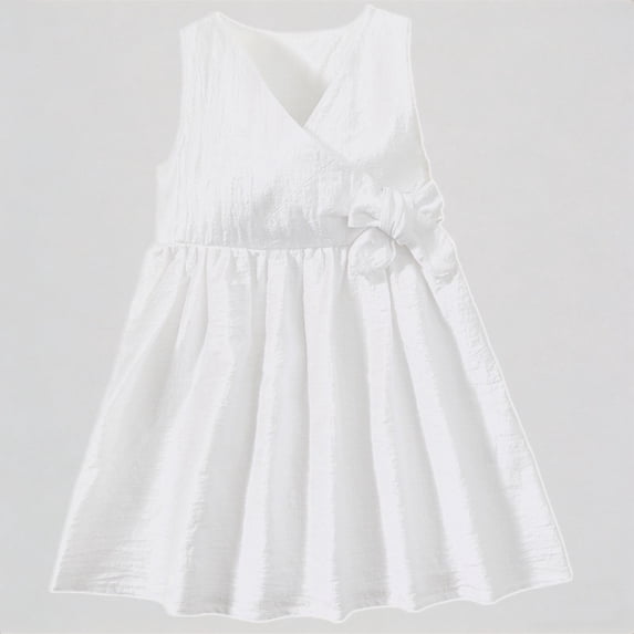 Krdevn Girls Summer Dresses V Neck Casual Dress for Toddlers Elastic Waist Breathable Comfortable Outfit for Daily Wear,2-3 Years