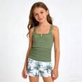 thumbnail image 1 of Krdevn Girls' Summer Two Piece Tankini Swimsuit Ruched Top Tropical Print Boy Short Bottoms Kids Bathing Suit,11-12 Years, 1 of 8