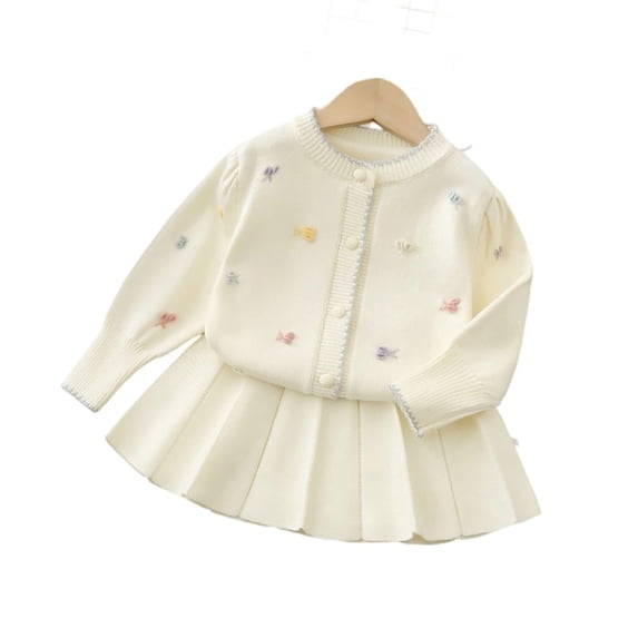 Krdevn Girls Sweater Outfit Set Cute Knit Cardigan with Skirt Toddler Fall Winter Clothes Soft Comfortable Two Piece Outfit for Baby Girls for Children,Kids Outfit,7-8 Years
