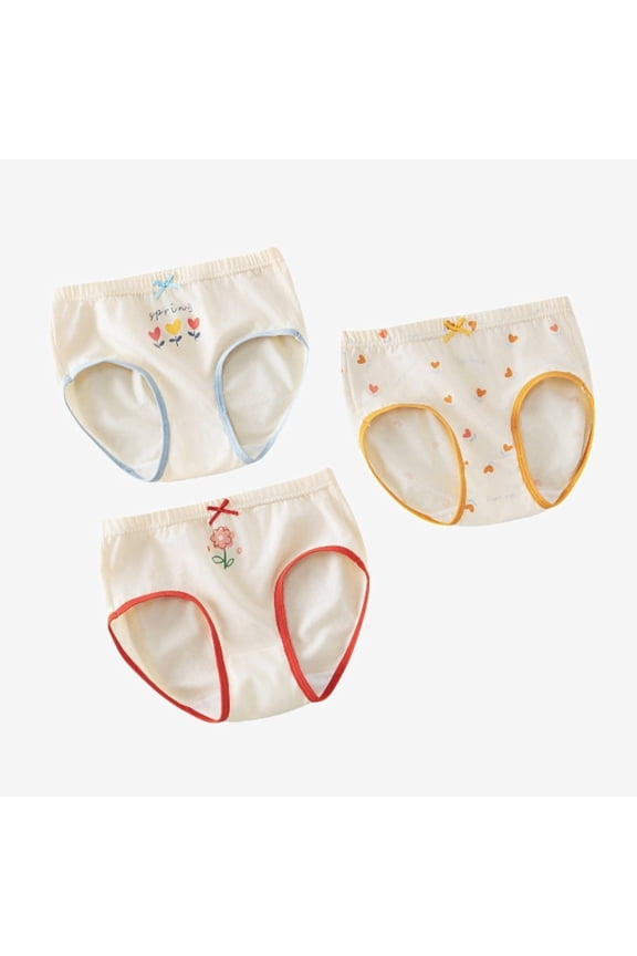 Krdevn Girls Sweet Cartoon Printed Triangle Panties, 3-Pack Comfort Cotton Soft Briefs for 2-14Y Kids