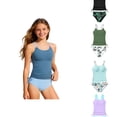 thumbnail image 1 of Krdevn Girls Tankini Swimsuit Top with Tropical Leaf Print Bottom Adjustable Side Drawstring UPF 50+ Bathing Suit Size:15-16 Years, 1 of 5