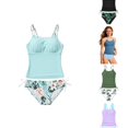thumbnail image 1 of Krdevn Girls Tankini Swimsuit Top with Tropical Leaf Print Bottom Adjustable Side Drawstring UPF 50+ Bathing Suit Size:7-8 Years, 1 of 4