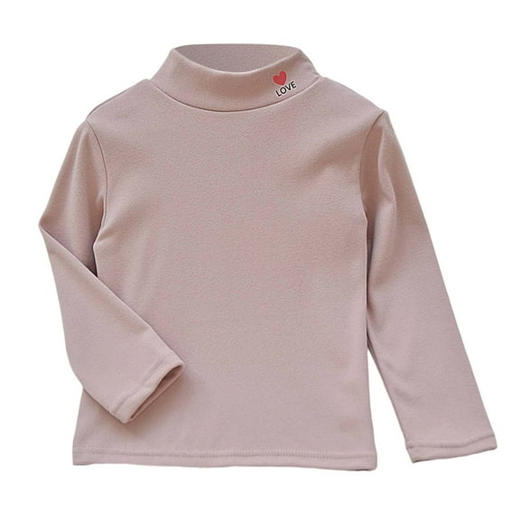 Krdevn Girls Thermal Long Sleeve Shirt Double Layered Lined Half Turtleneck Top for Toddler Kids Winter Warm Base Layer Tee,Fall Clothes,Size:4-5 Years