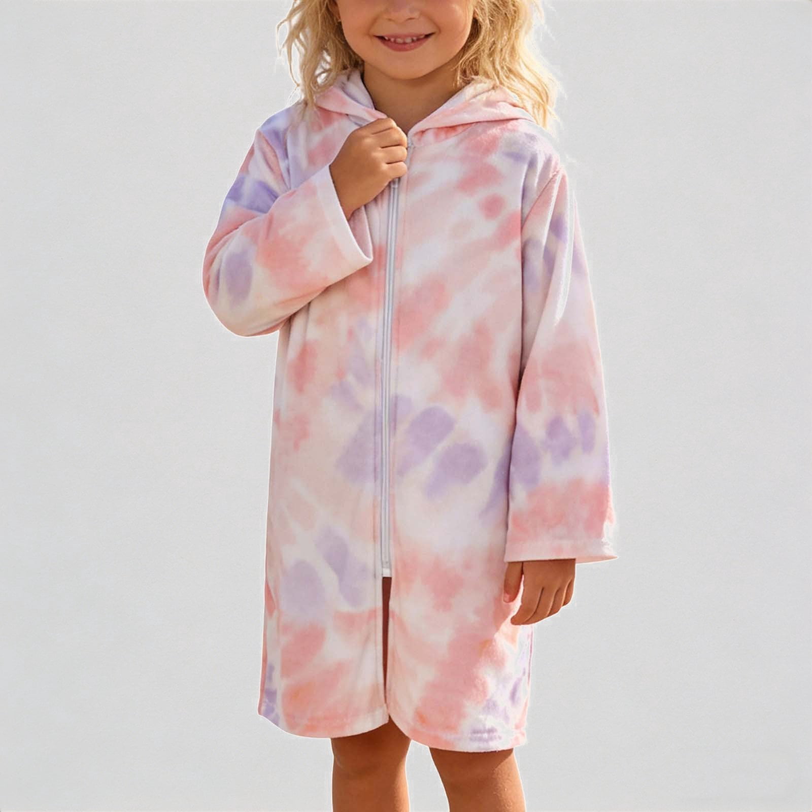 Girls Swim Robe Krdevn Girls Tie Dye Hooded Swim Cover Up Zip Up Long Sleeve Sun ...