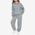thumbnail image 1 of Krdevn Girls Trendy Bow Printed Hoodie Set, Pullover Hooded Sweatshirt & Loose Jogger Pants Loungewear,Grey, 1 of 6