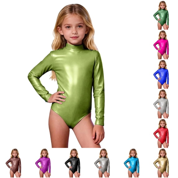 Krdevn Girls Turtleneck Romper, Long Sleeve Leotard Gymnastics Ballet Dancewear for Child,Light Green