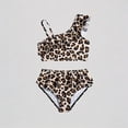 thumbnail image 1 of Krdevn Girls Two Piece Bikini Swimsuit Leopard Print Asymmetrical One-Shoulder Ruffled High Waist UPF 50+ Summer Beach Pool Swimwear,3-4 Years, 1 of 5
