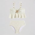 thumbnail image 1 of Krdevn Girls Two Piece Bikini Swimsuit Ribbed Seashell Ruffle Bandeau Top Beaded Strap High Waist UPF 50+ Summer Beach Pool Swimwear,4-5 Years, 1 of 5