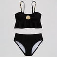thumbnail image 1 of Krdevn Girls Two Piece Bikini Swimsuit Ribbed Seashell Ruffle Bandeau Top Beaded Strap High Waist UPF 50+ Summer Beach Pool Swimwear,7-8 Years, 1 of 6
