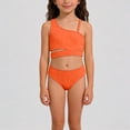 thumbnail image 1 of Krdevn Girls Two Piece Swimsuit One Shoulder Ribbed Cut Out Solid Color Tankini Bikini Summer Beach Pool Swimwear,11-12 Years, 1 of 6