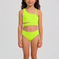 thumbnail image 1 of Krdevn Girls Two Piece Swimsuit One Shoulder Ribbed Cut Out Solid Color Tankini Bikini Summer Beach Pool Swimwear,7-8 Years, 1 of 8