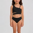 thumbnail image 1 of Krdevn Girls Two Piece Swimsuit One Shoulder Ribbed Cut Out Solid Color Tankini Bikini Summer Beach Pool Swimwear,7-8 Years, 1 of 8
