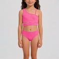 thumbnail image 1 of Krdevn Girls Two Piece Swimsuit One Shoulder Ribbed Cut Out Solid Color Tankini Bikini Summer Beach Pool Swimwear,8-9 Years, 1 of 8