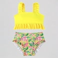 thumbnail image 1 of Krdevn Girls Two Piece Tankini Swimsuit Solid Ruffle Strap Crop Top Tropical Floral Print High Waist Ruffle Bottoms Beach Pool Swimwear,9-10 Years, 1 of 9