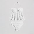 thumbnail image 1 of Krdevn Girls Two Piece Tankini Swimsuit White Smocked Textured Halter Neck Ruffle Tiered Top High Waist Bottoms Beach Pool Swimwear,9-10 Years, 1 of 8