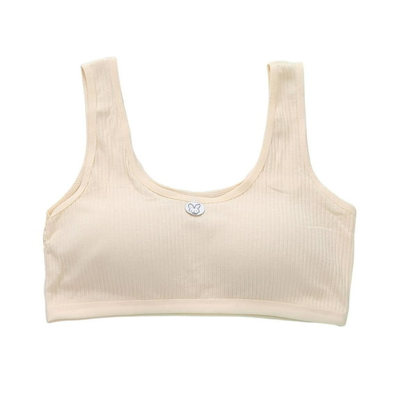 Krdevn Girls Underwear - Crop Top Bra Girls Seamless Sports Bra Training Teen Bra Camisole Style Lightweight Seamless Kids,Color:Beige,Size:XXL
