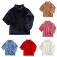 thumbnail image 1 of Krdevn Girls Velvet Neck Long Sleeve Layering Top Solid Pearl Button Decor Warm Fall Winter Basic Shirts Black,5-6 Years, 1 of 3