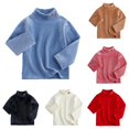 thumbnail image 1 of Krdevn Girls Velvet Neck Long Sleeve Layering Top Solid Pearl Button Decor Warm Fall Winter Basic Shirts Blue,5-6 Years, 1 of 3